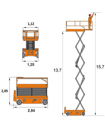 Scissor lift Dingli JCPT1612DC - dimension